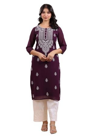 Janasya Indian Women's Purple Georgette Kurta