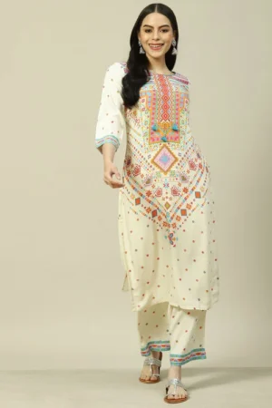 White LIVA Blend Woven Straight Kurta