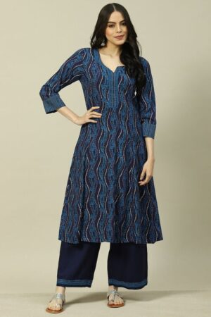 Indigo LIVA Woven Straight Kurta