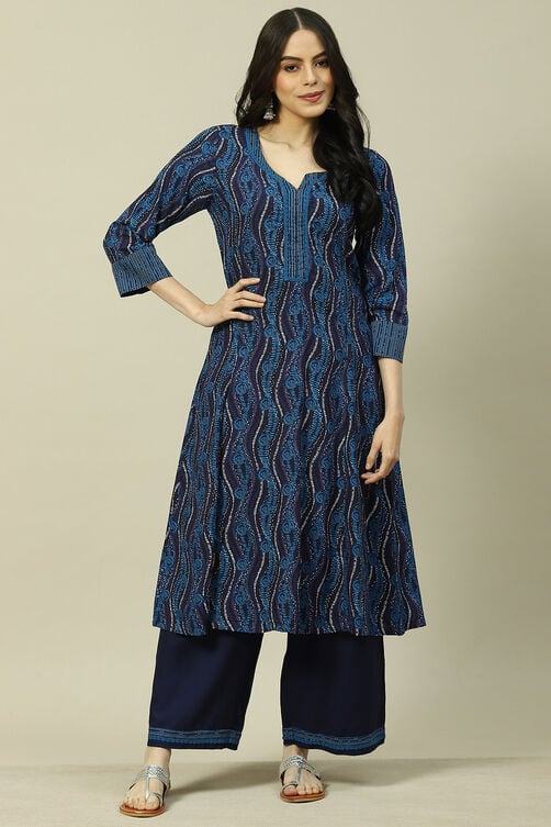 Indigo LIVA Woven Straight Kurta